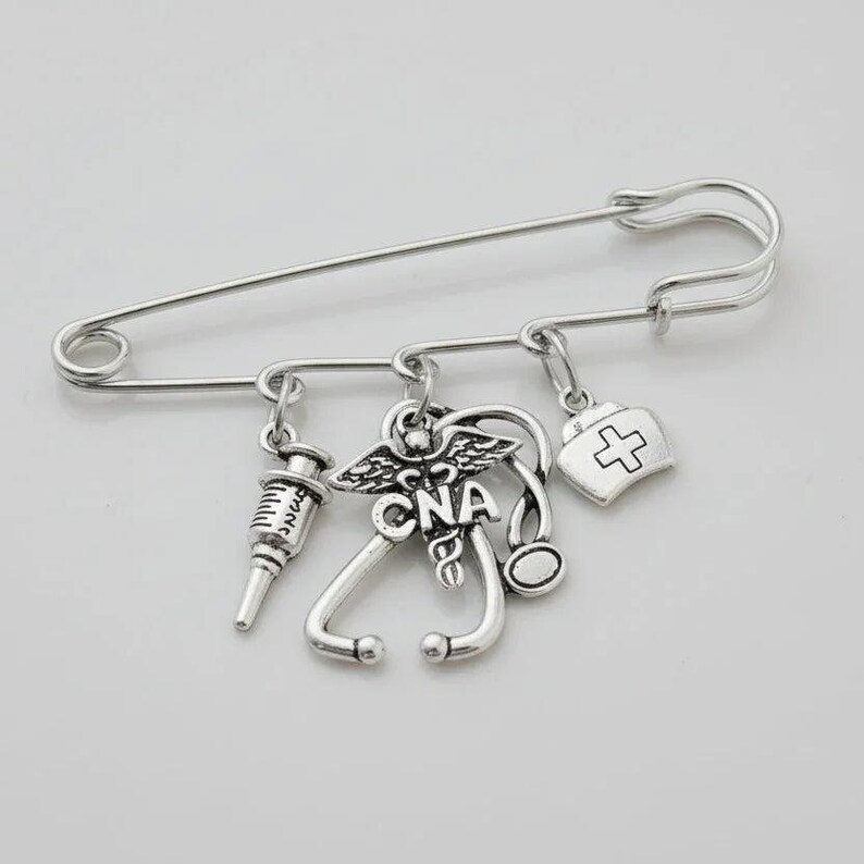 CNA - Certified Nursing Asst. Safety Pin Brooch, Purse Charm - - LadybugfeetDesigns -