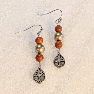 Teardrop Tree of Life Hook Earrings, Silver - - LadybugfeetDesigns -