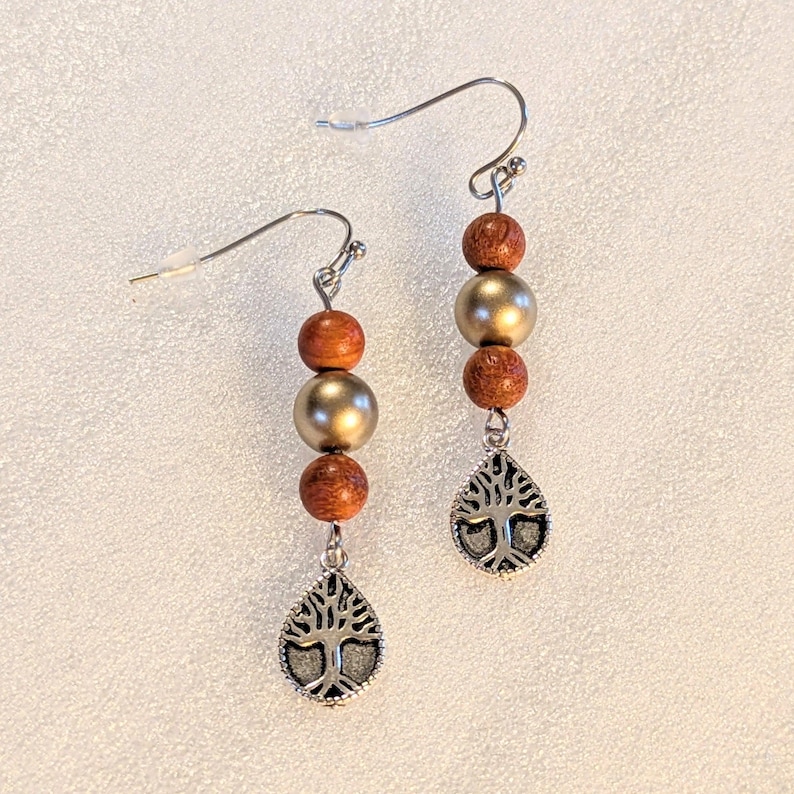 Teardrop Tree of Life Hook Earrings, Silver - - LadybugfeetDesigns -