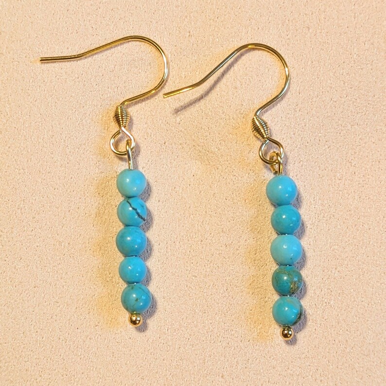 Turquoise Beaded Hook Earrings, Gold - - LadybugfeetDesigns -