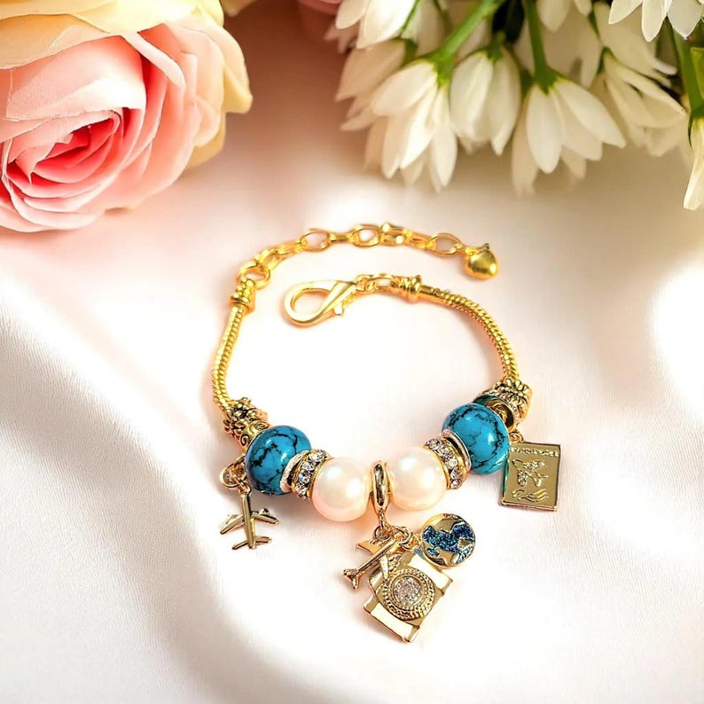 Travel/Vacation European beaded bracelet - Gold - - LadybugfeetDesigns -
