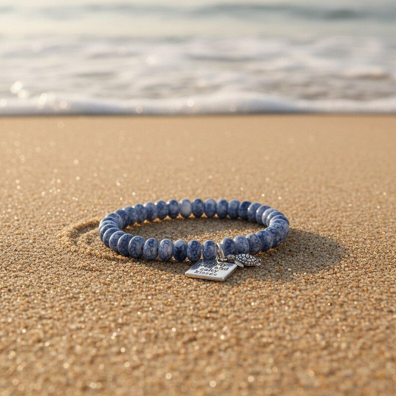 Sandy Toes and Salty Kisses Beaded Stretch Bracelet - - LadybugfeetDesigns -