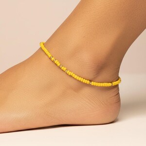 Beaded Stretch Cord Anklet-Golden