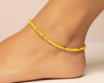 Beaded Stretch Cord Anklet-Golden