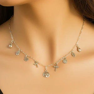 Nature Lover Multi Charm Link Necklace, .925 Sterling Silver - 20 inch - - LadybugfeetDesigns -