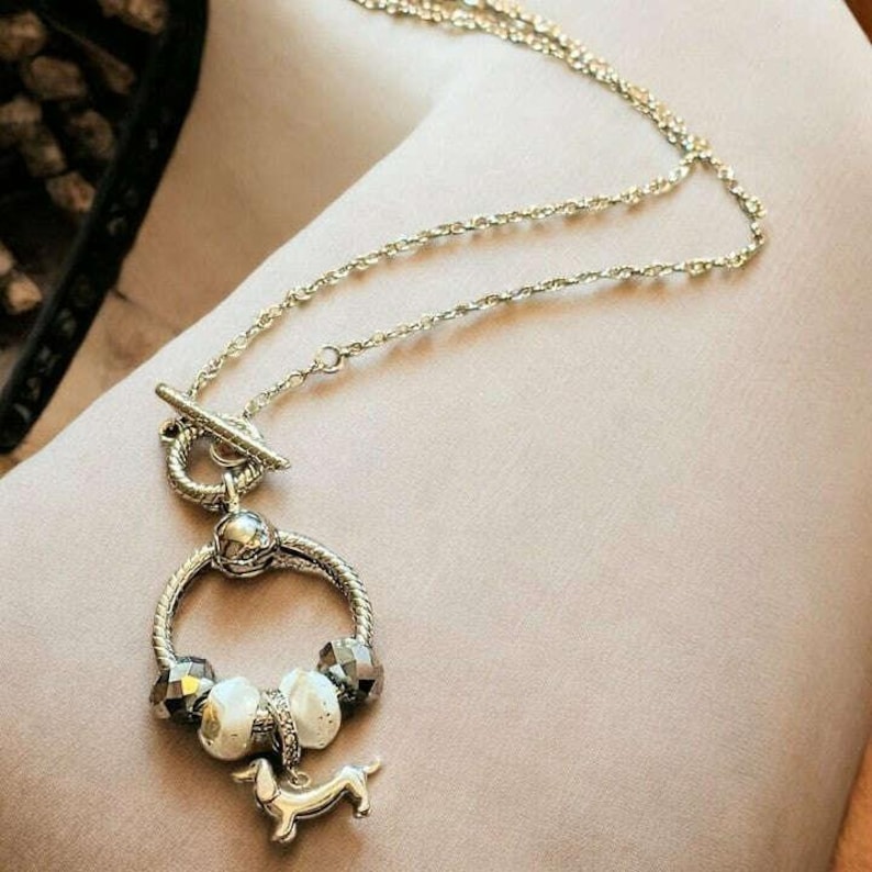 Dachshund Sterling Silver Toggle Charm Necklace, 20 inches - - LadybugfeetDesigns -