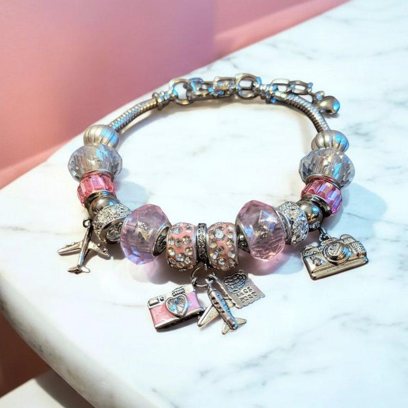 Travel/Vacation European beaded bracelet - Silver - - LadybugfeetDesigns -