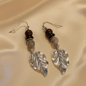 Large Leaf Tourmaline Hook Earrings, Silver - - LadybugfeetDesigns -