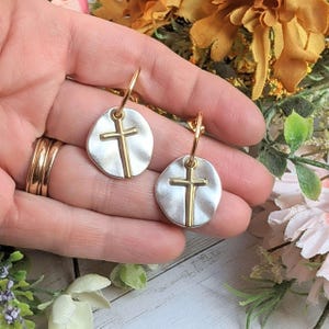 Cross Two-Tone Dangle Earrings - - LadybugfeetDesigns -