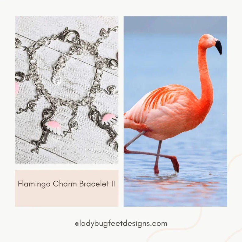 Flamingo Charm Bracelet II - - LadybugfeetDesigns -