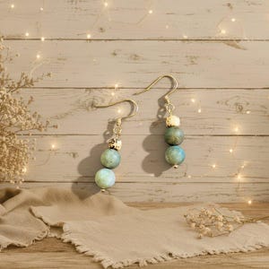 Fancy Jasper Beaded Hook Earrings, Gold - - LadybugfeetDesigns -