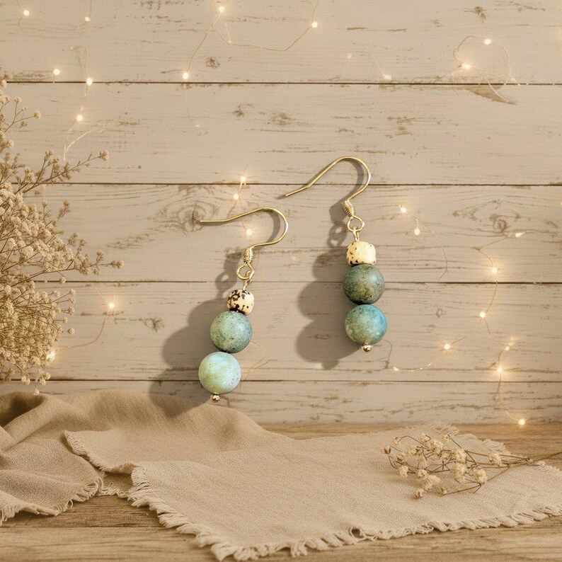 Fancy Jasper Beaded Hook Earrings, Gold - - LadybugfeetDesigns -