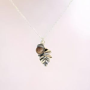 Acorn Oak Leaf Necklace, Silver - - LadybugfeetDesigns -
