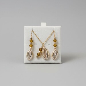 Cowrie Shell Crystal charm necklace and Earring set, Gold - - LadybugfeetDesigns -