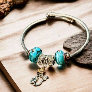 Playful Kitty Euro Cuff Wrap Bracelet, Silver - - LadybugfeetDesigns -