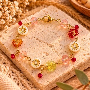Botanical Starburst Crystal Bead Bracelet, Gold - - LadybugfeetDesigns -
