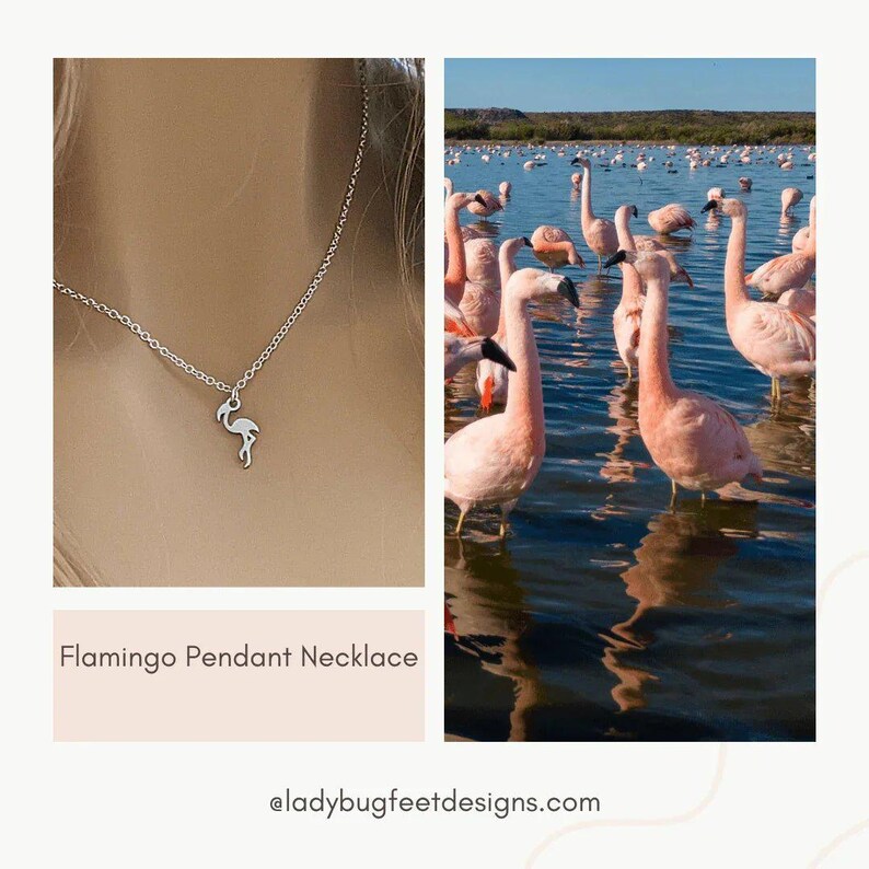 Flamingo Pendant Necklace, Silver - 18 - 22 inches - - LadybugfeetDesigns -