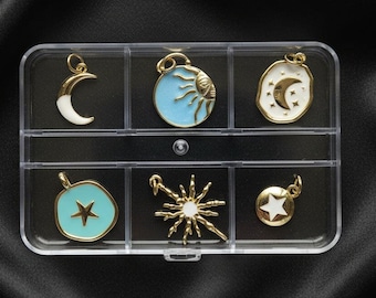 Celestial Enamel Mini Charm Box - 6 pc., Gold