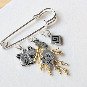 Racoon Safety Pin Brooch, Purse Charm - - LadybugfeetDesigns -