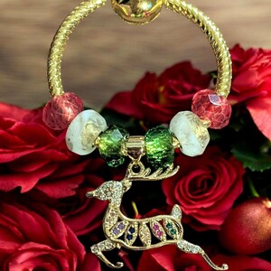 Gold Reindeer Charm Keeper Necklace, Approx. 26 inches - - LadybugfeetDesigns -