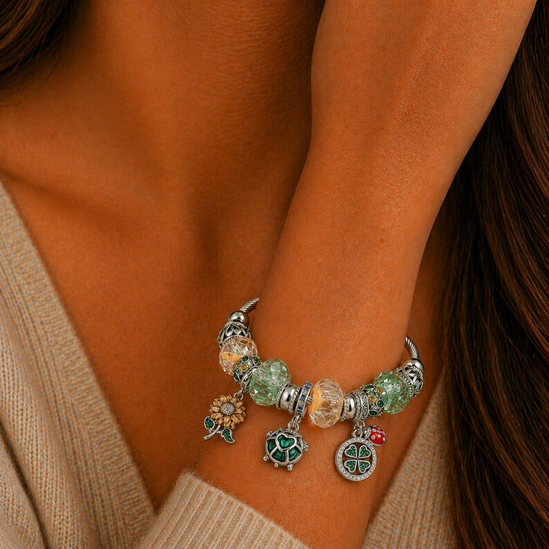 Garden Party Euro Cuff Wrap Bracelet, Silver - - LadybugfeetDesigns -
