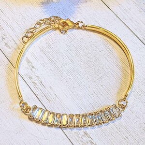Gold CZ Baguette Bangle Bracelet, Large - - LadybugfeetDesigns -