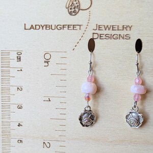 Rose Opal Crystal Hook Earrings, Silver - - LadybugfeetDesigns -