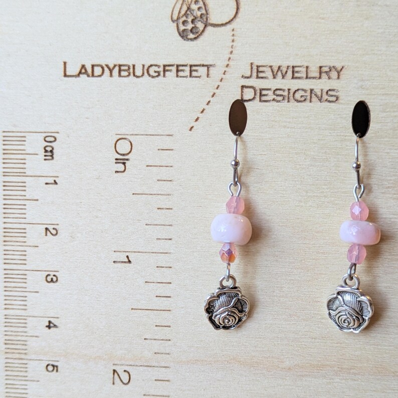 Rose Opal Crystal Hook Earrings, Silver - - LadybugfeetDesigns -