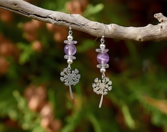 Löwenzahn-Amethyst/Lila Meerjungfrauen-Glasperlen-Hakenohrringe