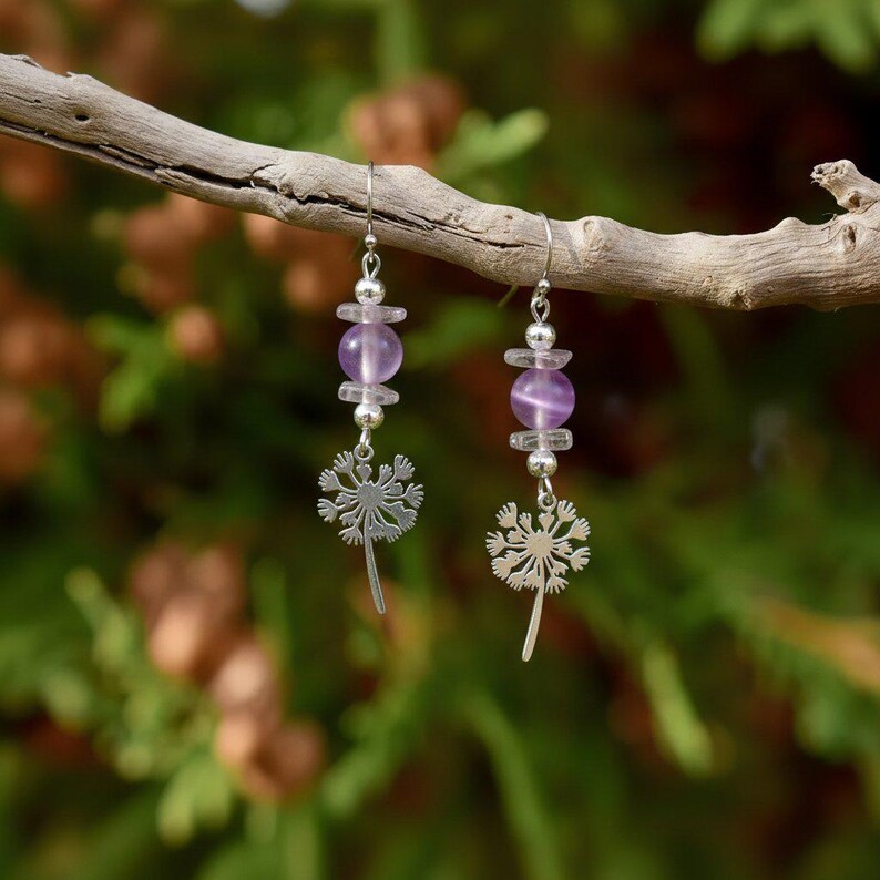 Dandelion Amethyst/Purple Mermaid Glass Beaded Hook Earrings - - LadybugfeetDesigns -