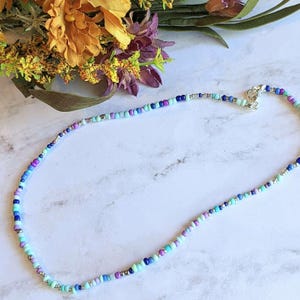 Purple Teal Beaded Choker Necklace - 16 inch - - LadybugfeetDesigns -