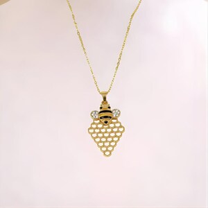 Honey Bee Honeycomb charm necklace and Earring set, Gold - - LadybugfeetDesigns -