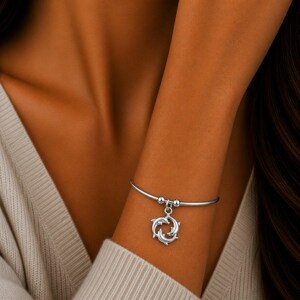 Dolphin Trio Euro Bangle Cuff, Silver - - LadybugfeetDesigns -