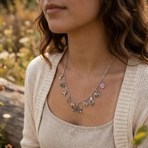 Dog Person Multi Charm Link Necklace, Silver - 20 inch - - LadybugfeetDesigns -