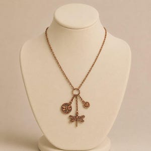 Dragonfly Charm Keeper Necklace, Antique Copper - 18-24 inch - - LadybugfeetDesigns -