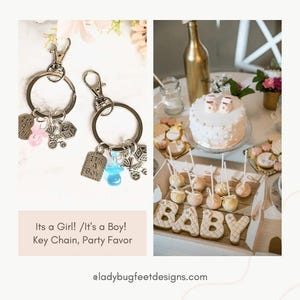 Its a Girl! /It's a Boy! Key Chain, Party Favor - - LadybugfeetDesigns -
