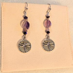 Fluorite Dragonfly Beaded Hook Earrings, Silver - - LadybugfeetDesigns -