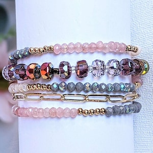 Pink Champagne Crystal Beaded Endless wrap bracelet - - LadybugfeetDesigns -