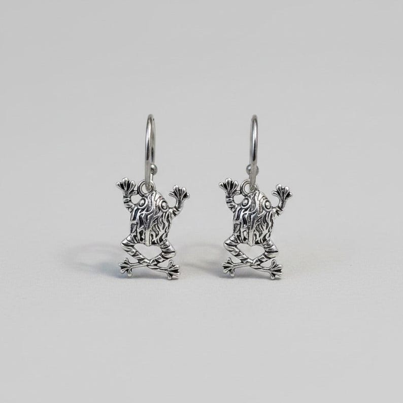 Fancy Frog Hoop Earrings, Silver - 16mm - - LadybugfeetDesigns -