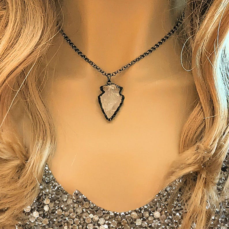 White Quartz Crystal Arrowhead necklace, 18- 24 inch - - LadybugfeetDesigns -