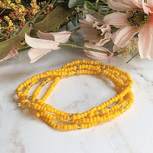 Beaded Stretch Cord Anklet-Golden - - LadybugfeetDesigns -
