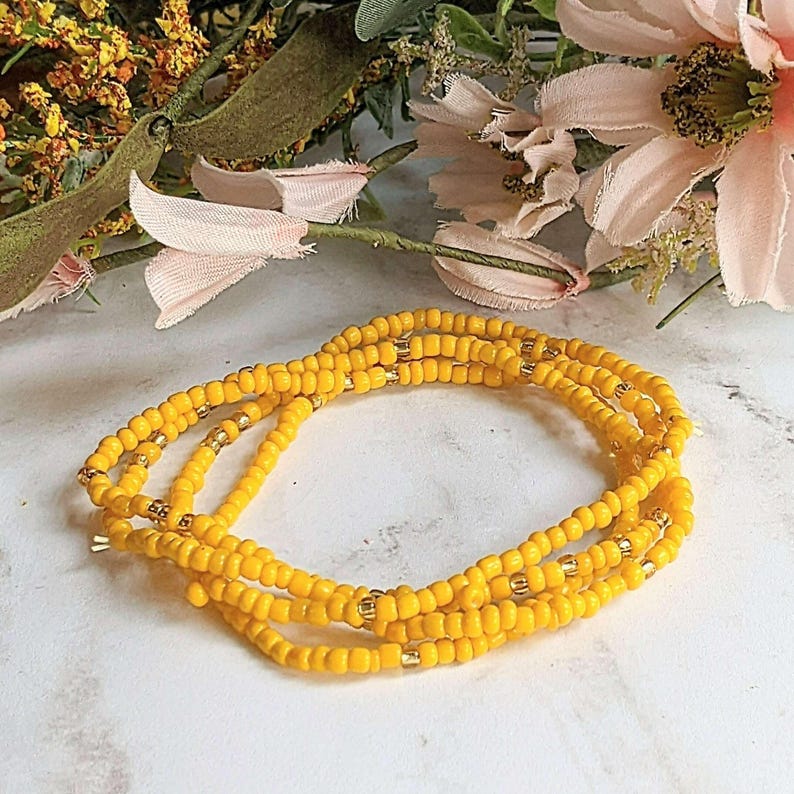 Beaded Stretch Cord Anklet-Golden - - LadybugfeetDesigns -