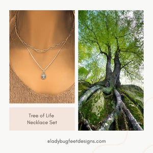 Tree of Life Necklace Set, Silver - - LadybugfeetDesigns -