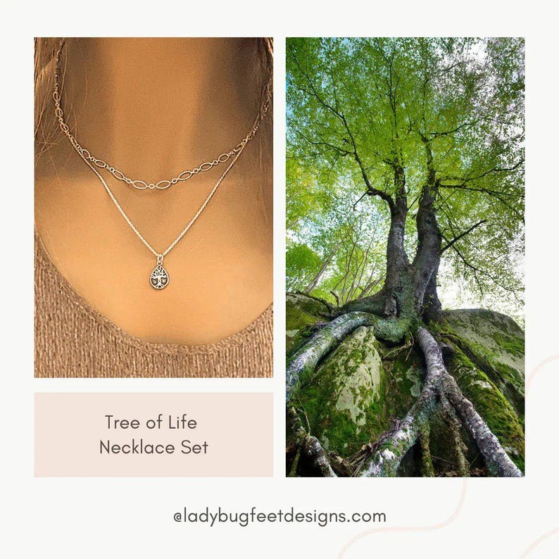 Tree of Life Necklace Set, Silver - - LadybugfeetDesigns -