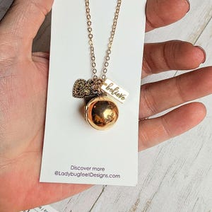 Prayer/Wish Locket Necklace, Gold - 18 inch - - LadybugfeetDesigns -