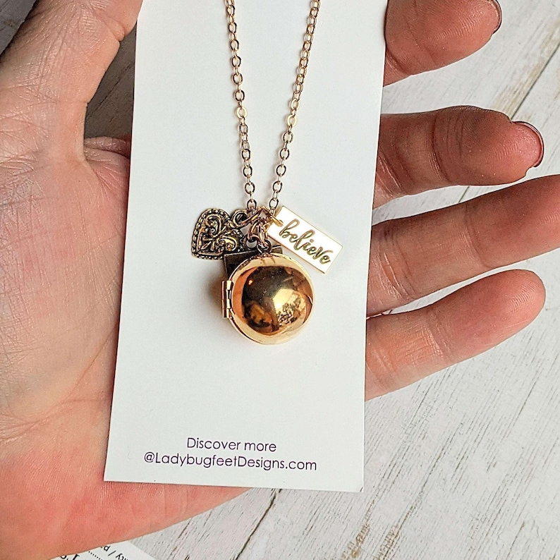 Prayer/Wish Locket Necklace, Gold - 18 inch - - LadybugfeetDesigns -