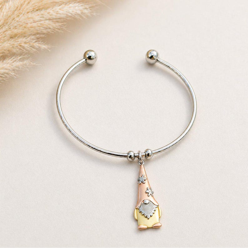 Gnome Euro Bangle Cuff, Silver - - LadybugfeetDesigns -