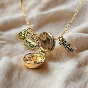 Prayer/Wish Locket Necklace, Gold - 18 inch - - LadybugfeetDesigns -