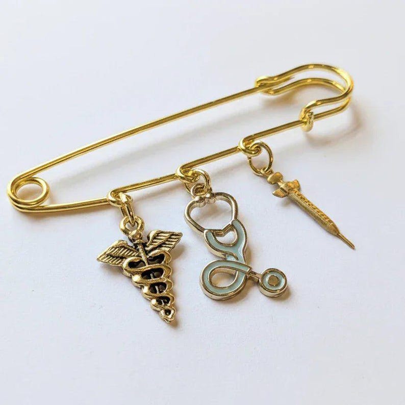 Medical Field Safety Pin Brooch, Purse Charm - - LadybugfeetDesigns -