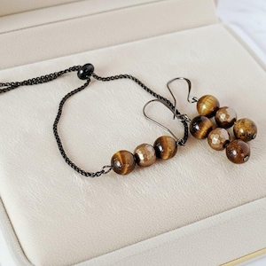 Golden Tiger's Eye Bracelet/Earring Set - - LadybugfeetDesigns -